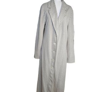 Vintage 80s Long Blazer Womens Size M White Button Front Topper Pinstripe